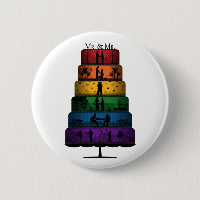 Gay Pride Hochzeitskuchen mit Rainbow Tiers Button (Vorderseite)