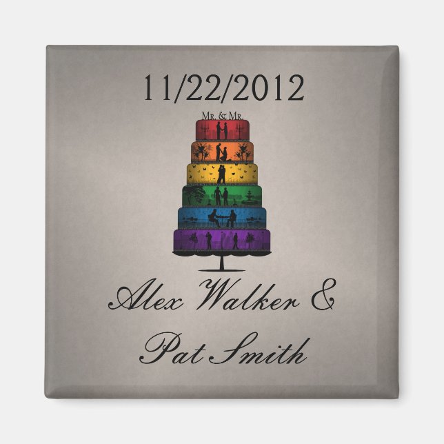 Gay Pride Hochzeitskuchen mit Rainbow Tiers Magnet (Vorne)