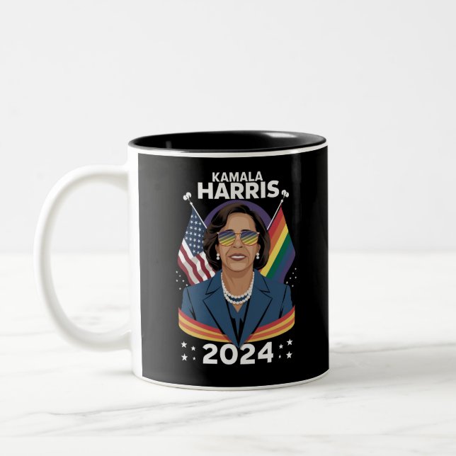 Gay Pride Kamala Harris 2024 Vizepräsident LGBTQ+ Zweifarbige Tasse (Links)