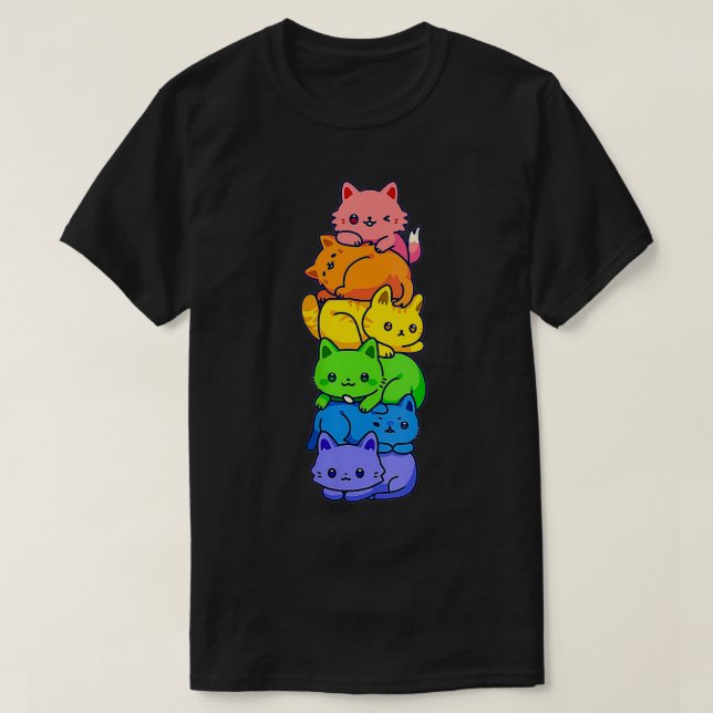 Gay Pride Katze Katze Katzen Pile Niedlich und T-Shirt (Design vorne)