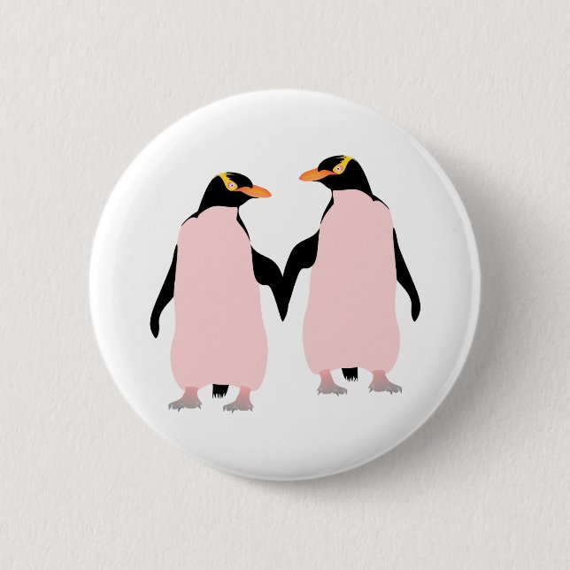 Gay Pride Lesbian Penguins Holding Hands Button (Vorderseite)