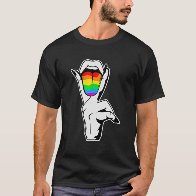 Gay Pride LGBT Lesbian Tongue Rainbow T-Shirt (Vorderseite)