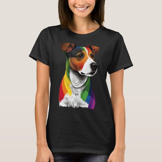 Gay Pride LGBT Rainbow Flag on Jack Russell Terrie T-Shirt (Vorderseite)