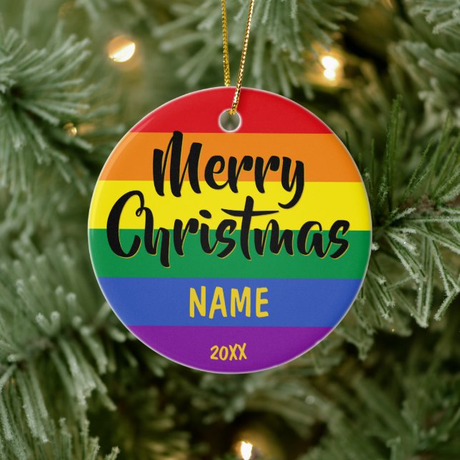 Gay Pride LGBT Rainbow Personalisiert Weihnachten Keramik Ornament (Baum)