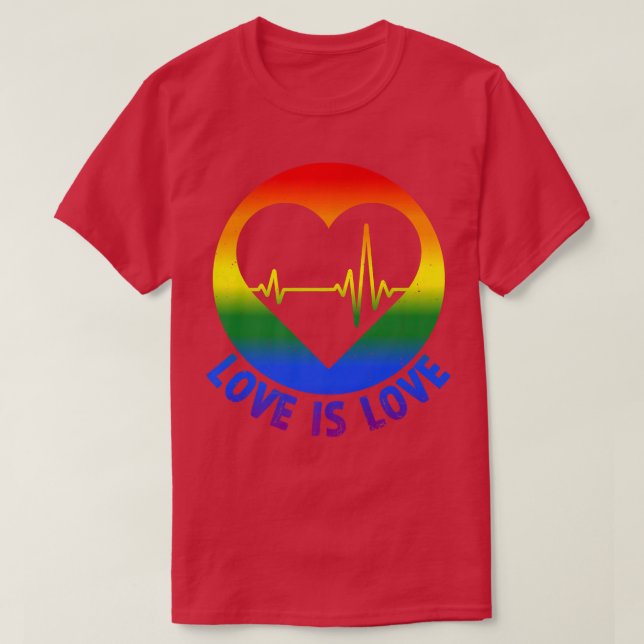 Gay Pride Love is Love LGBT Heartbeat LGBTQ Lesbia T-Shirt (Design vorne)