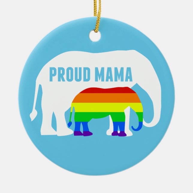 Gay Pride Mama Proud Mama Elephant Rainbow LGBTQ Keramik Ornament (Vorne)