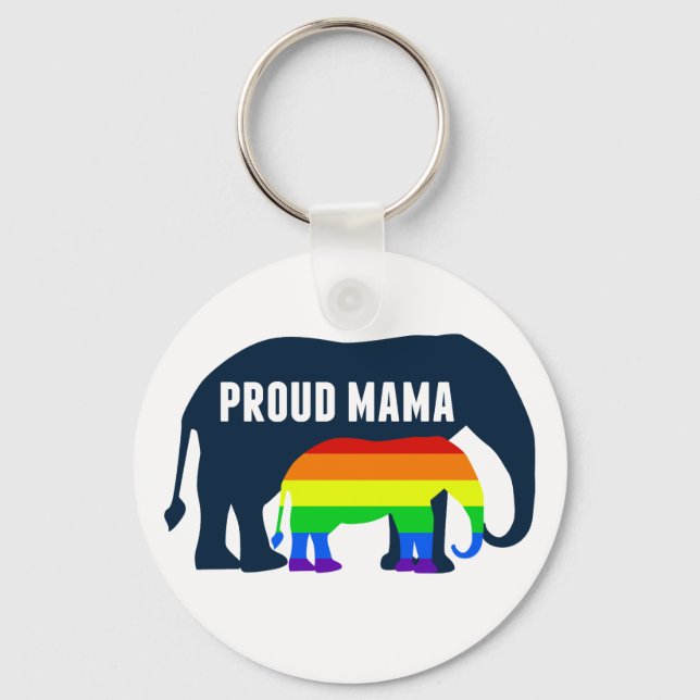 Gay Pride Mama Proud Mama Elephant Rainbow LGBTQ Schlüsselanhänger (Vorderseite)