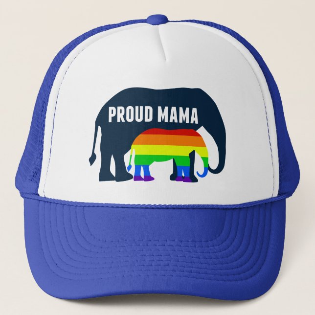 Gay Pride Mama Proud Mama Elephant Rainbow LGBTQ Truckerkappe (Vorderseite)
