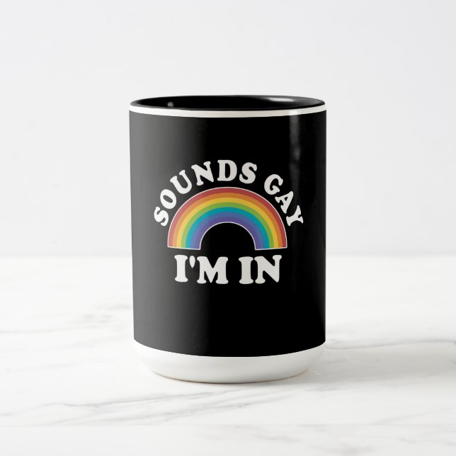 Gay Pride Men LGBT Rainbow Sounds Gay Zweifarbige Tasse (Mittel)