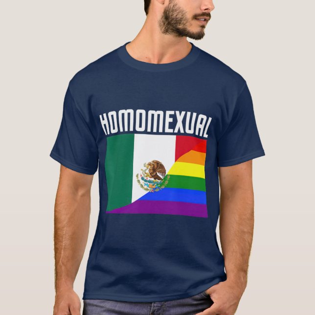 Gay Pride Mexican Rainbow Flag Proud Homosexuelle T-Shirt (Vorderseite)