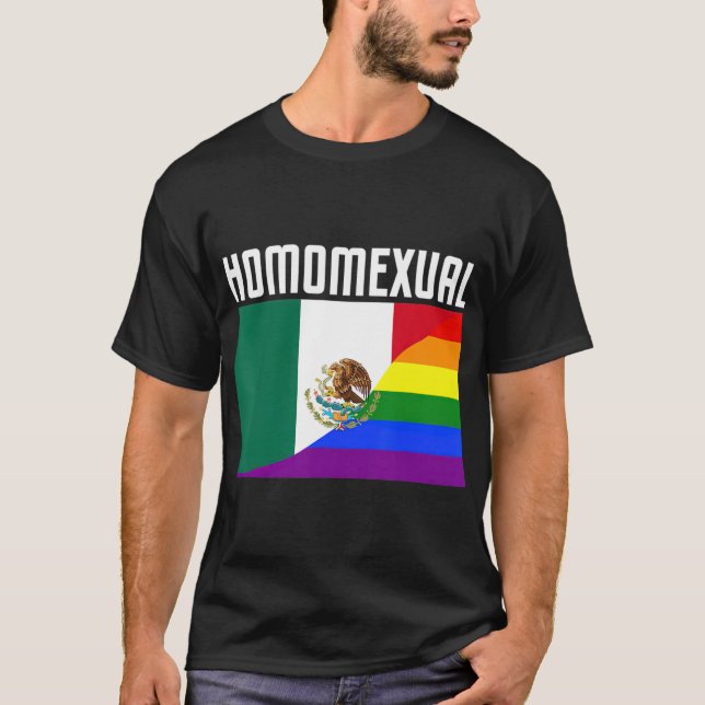 Gay Pride Mexican Rainbow Flag Proud Homosexuelle T-Shirt (Vorderseite)