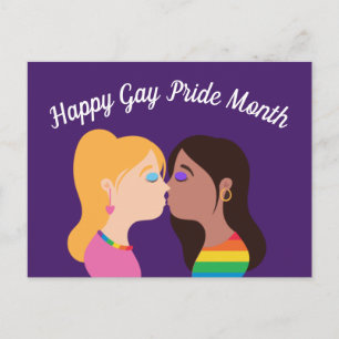 Gay Pride Month Lesbian Girls Romantischer Kuss Postkarte
