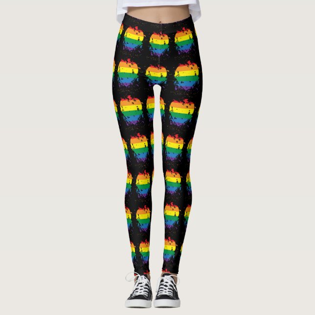 Gay Pride Paint Spritzer Herz Leggings (Vorderseite)