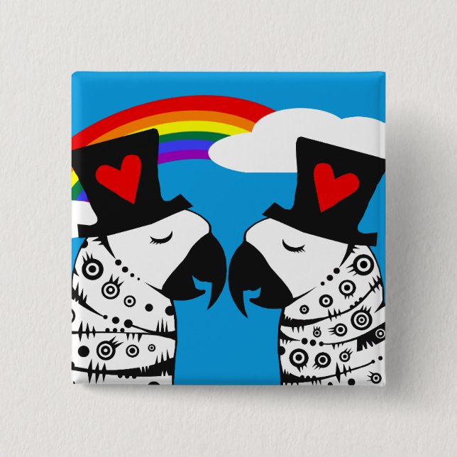 Gay Pride Papageien mit Regenbogen Button (Vorderseite)
