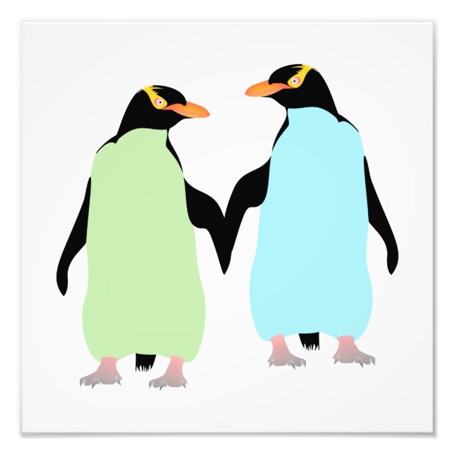 Gay Pride Pinguine halten Hände Fotodruck (Vorne)