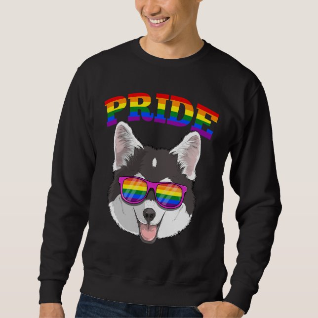 Gay Pride Pomsky Dog Husky Mixed Pomeranian With L Sweatshirt (Vorderseite)