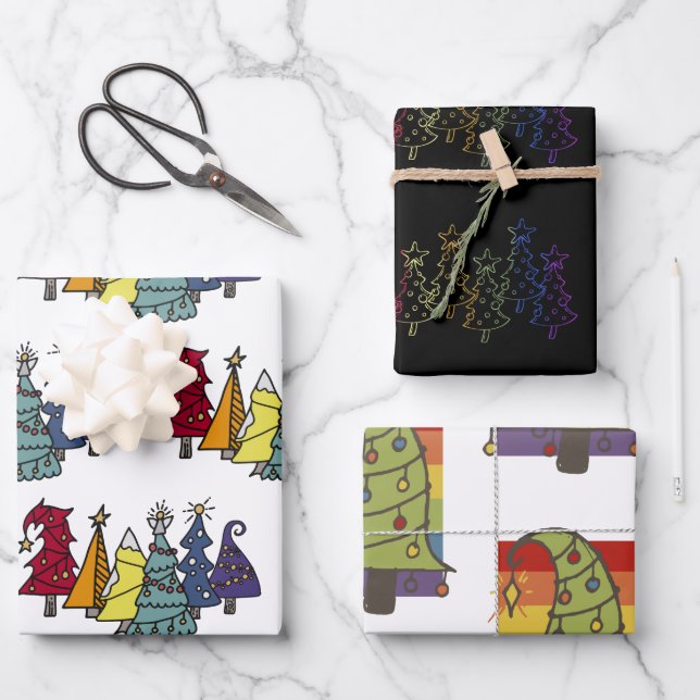 Gay Pride Rainbow Christmas Tree Muster Geschenkpapier Set (Vorderseite)