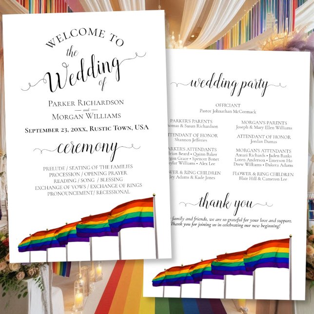 Gay Pride Rainbow Flags Budget Hochzeitsprogramm (Front/Back)