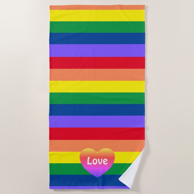 Gay Pride Rainbow Heart LGBTQ Gleichstellung Strandtuch (Vorderseite)