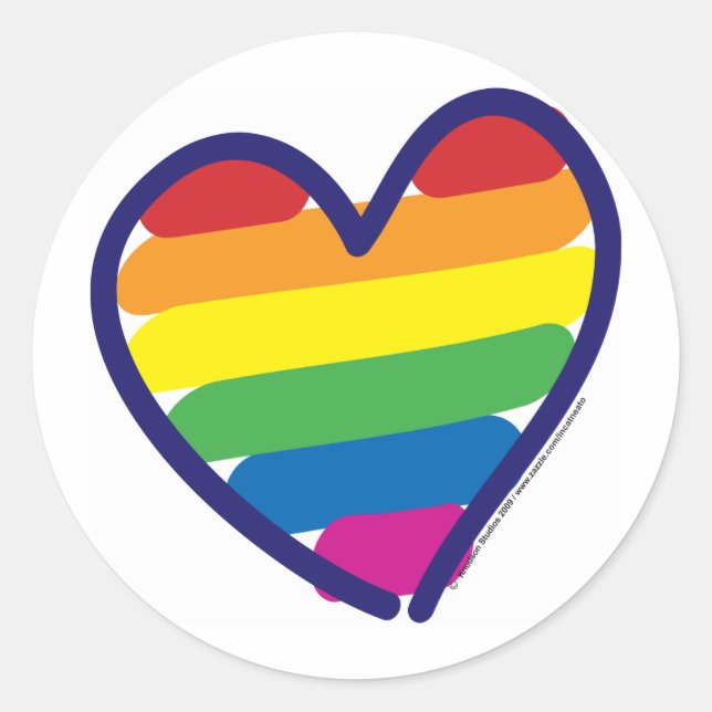 Gay Pride Rainbow Heart Runder Aufkleber (Vorderseite)