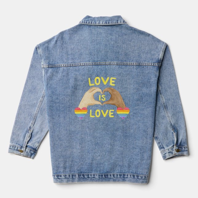 Gay Pride Rainbow Heart Women's Denim Jacket Jeansjacke (Rückseite)