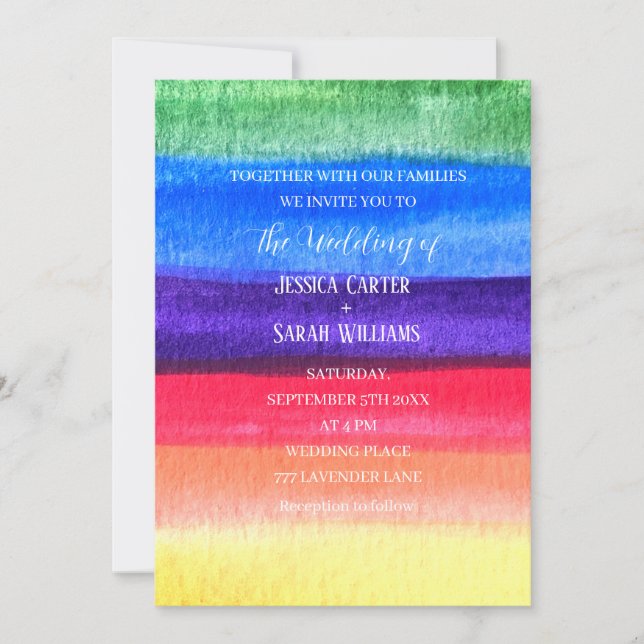 Gay Pride Rainbow Lesbian LGBT Wedding Einladung (Vorderseite)