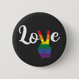 Gay Pride - Rainbow Peace Sign Love Button