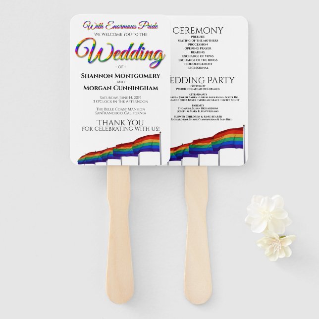 Gay Pride Rainbow Wedding Fans mit Programm Fächer (Vorne und Hinten)