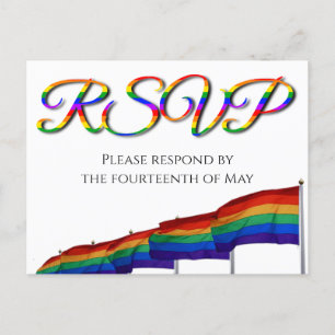 Gay Pride Rainbow Wedding RSVP Postcard Postkarte