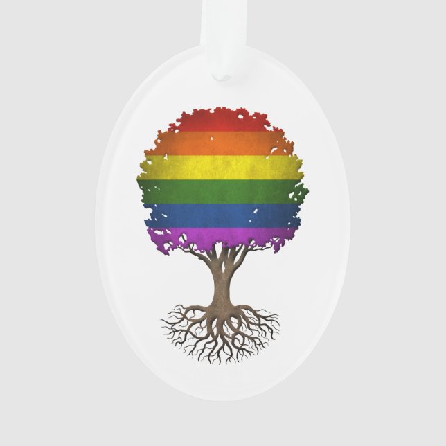 Gay Pride-Regenbogen-Flaggen-Baum des Lebens Ornament (Rückseite)