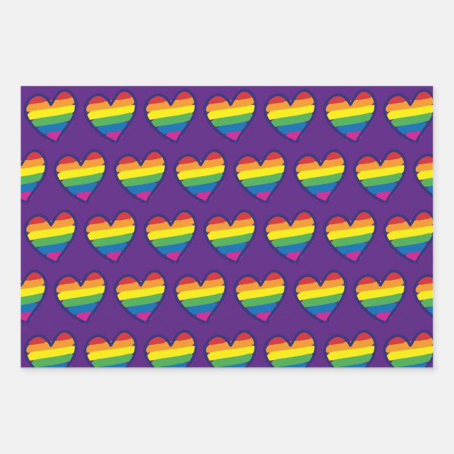 Gay Pride-Regenbogen-Flaggenherz Geschenkpapier Set (Vorderseite)