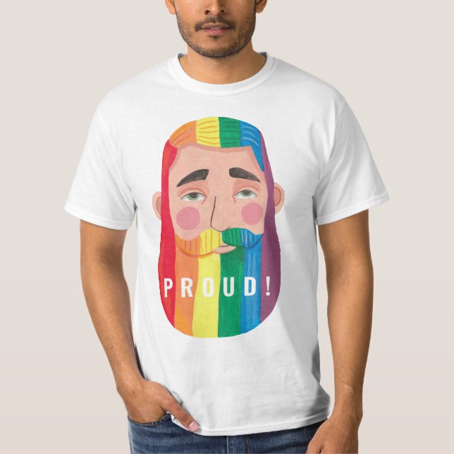 Gay Pride Regenbogen Geschlechterflaggen Bart Männ T-Shirt (Vorderseite)
