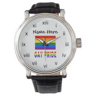 Gay Pride-Regenbogenfahne Schwarze Personalisierun Armbanduhr