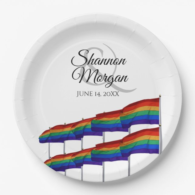 Gay Pride-Regenbogenfahnen Hochzeitspapier-Teller Pappteller (Vorderseite)