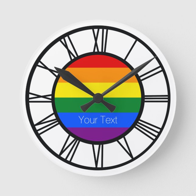 Gay Pride-Regenbogenflagge LGBT Personalisiert Runde Wanduhr (Vorderseite)