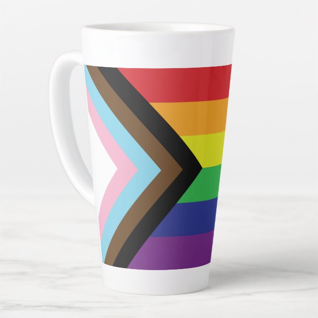 Gay Pride-Regenbogenflagge Progressive LGBTQIA+ Milchtasse (Linke Ecke)