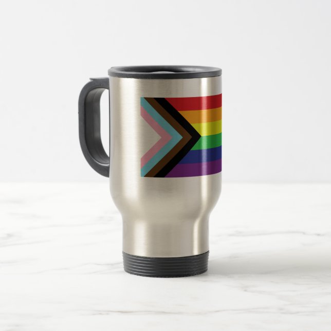 Gay Pride-Regenbogenflagge Progressive LGBTQIA+ Reisebecher (Vorderseite Links)