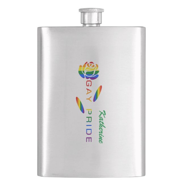 Gay Pride Rose Regenbogenflagge Personalisiert Flachmann (Vorderseite)