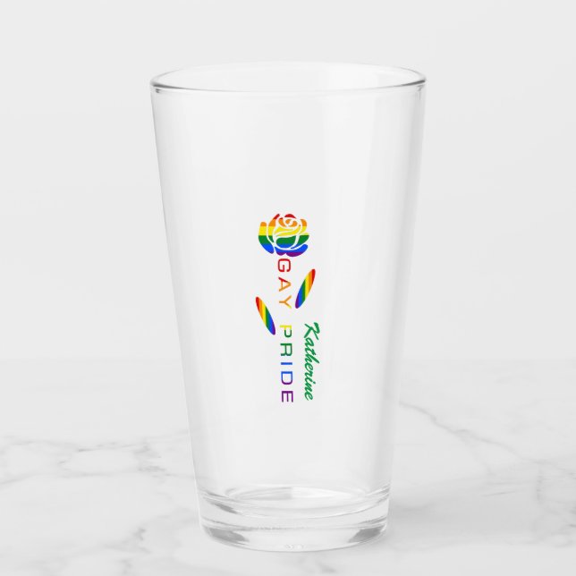 Gay Pride Rose Regenbogenflagge Personalisiert Glas (Vorderseite)