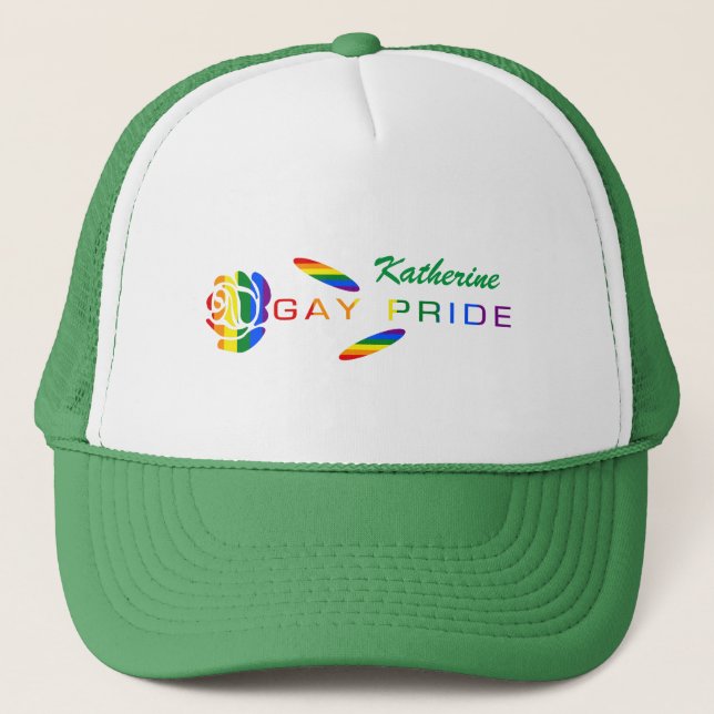 Gay Pride Rose Regenbogenflagge Personalisiert Truckerkappe (Vorderseite)