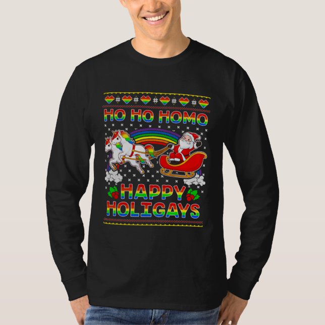 Gay Pride Santa Ho Ho Homo Happy Holigays Ugly Chr T-Shirt (Vorderseite)