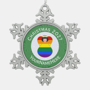 Gay Pride schwarze Haaren Engel Weihnachtsflagge p Schneeflocken Zinn-Ornament