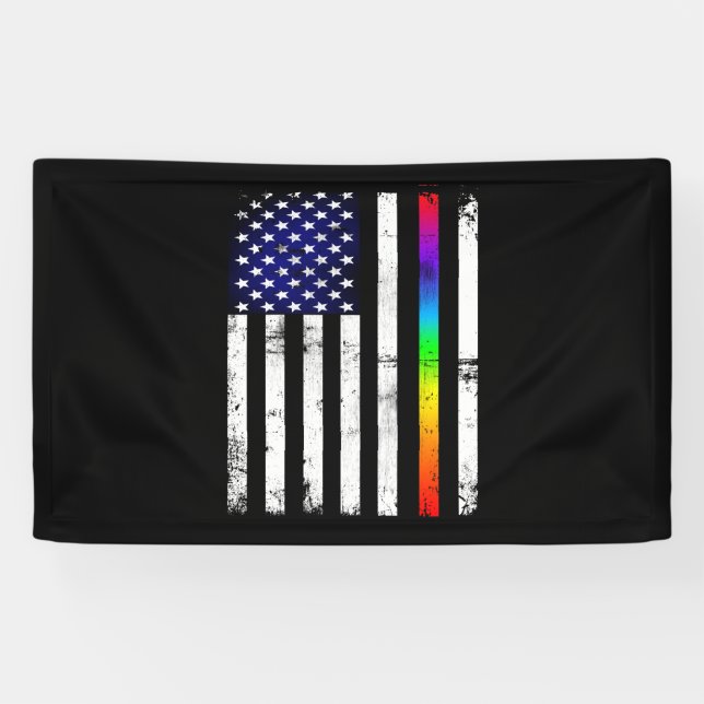 Gay Pride Thin Rainbow Line Amerikanische Flagge Banner (Horizontal)