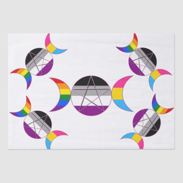 Gay Pride Triple Moon Goddess Pentagramm Seidenpapier (Vorderseite)