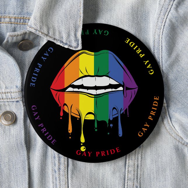 Gay Pride tropfende Regenbogenlippen Button (Beispiel)