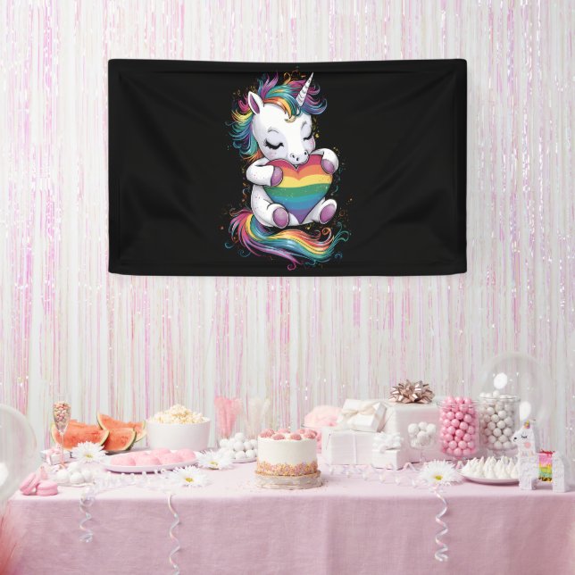 Gay Pride Unicorn Herzenragenbogen Flag Lgbt Banner (Party)