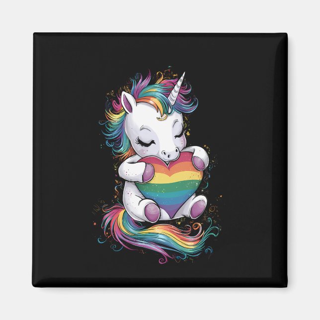 Gay Pride Unicorn Herzenragenbogen Flag Lgbt Magnet (Vorne)