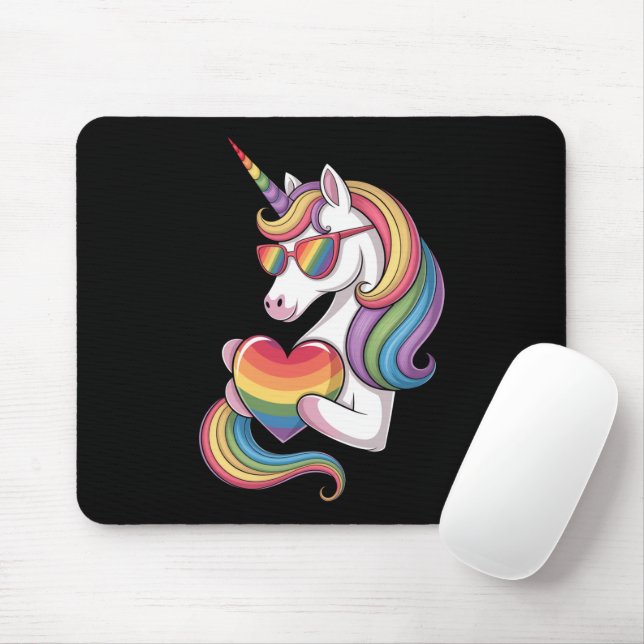 Gay Pride Unicorn Herzenragenbogen Flag LGBT Mousepad (Mit Mouse)