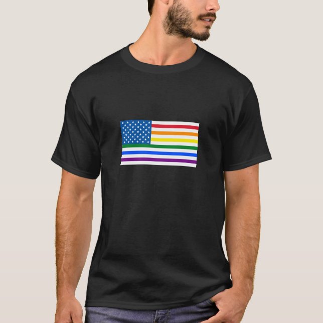 Gay Pride US-Flagge - Rote, weiße und Regenbogenst T-Shirt (Vorderseite)