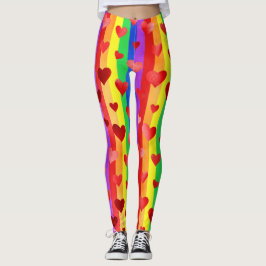 Gay Pride Valentine Hearts & Rainbow Stripes Leggings